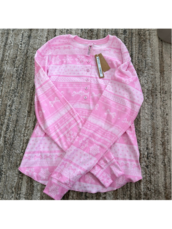 SKIMS Other - SKIMS Logo Plush Pointelle Henley Bubble Gum Bow Fairisle PajamaTop L SKU696